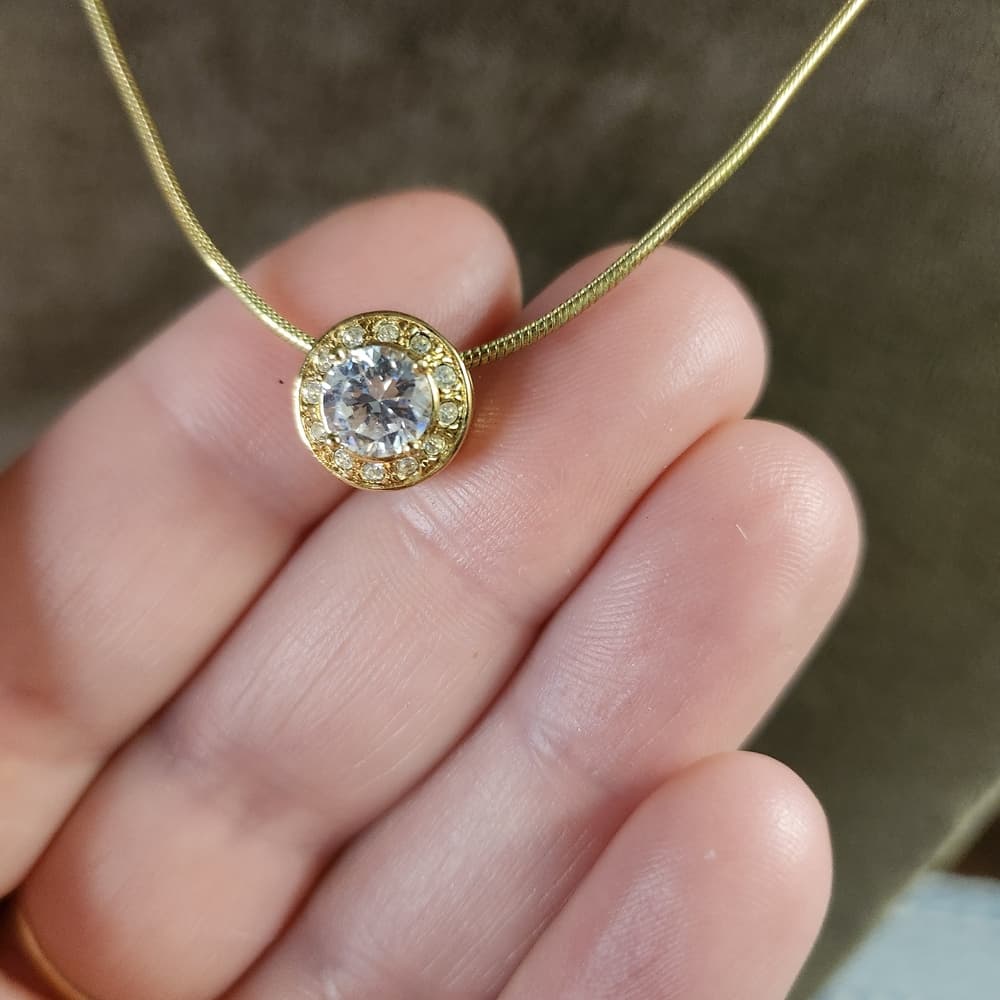 Nadri Gold Necklace with Round CZ Solitare Pendant Necklace - Thumbnail 2