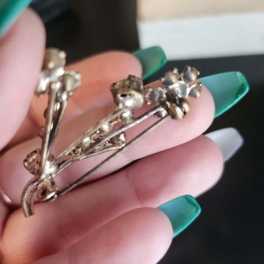 Vintage Silver Tone White Rhinestone Flower Bunch Brooch - Thumbnail 7