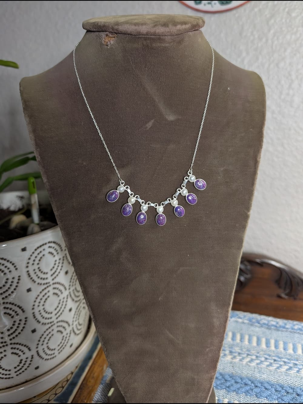 Mojave Purple Turquoise Southwestern Style Necklace With Pearl Accents - Thumbnail 3