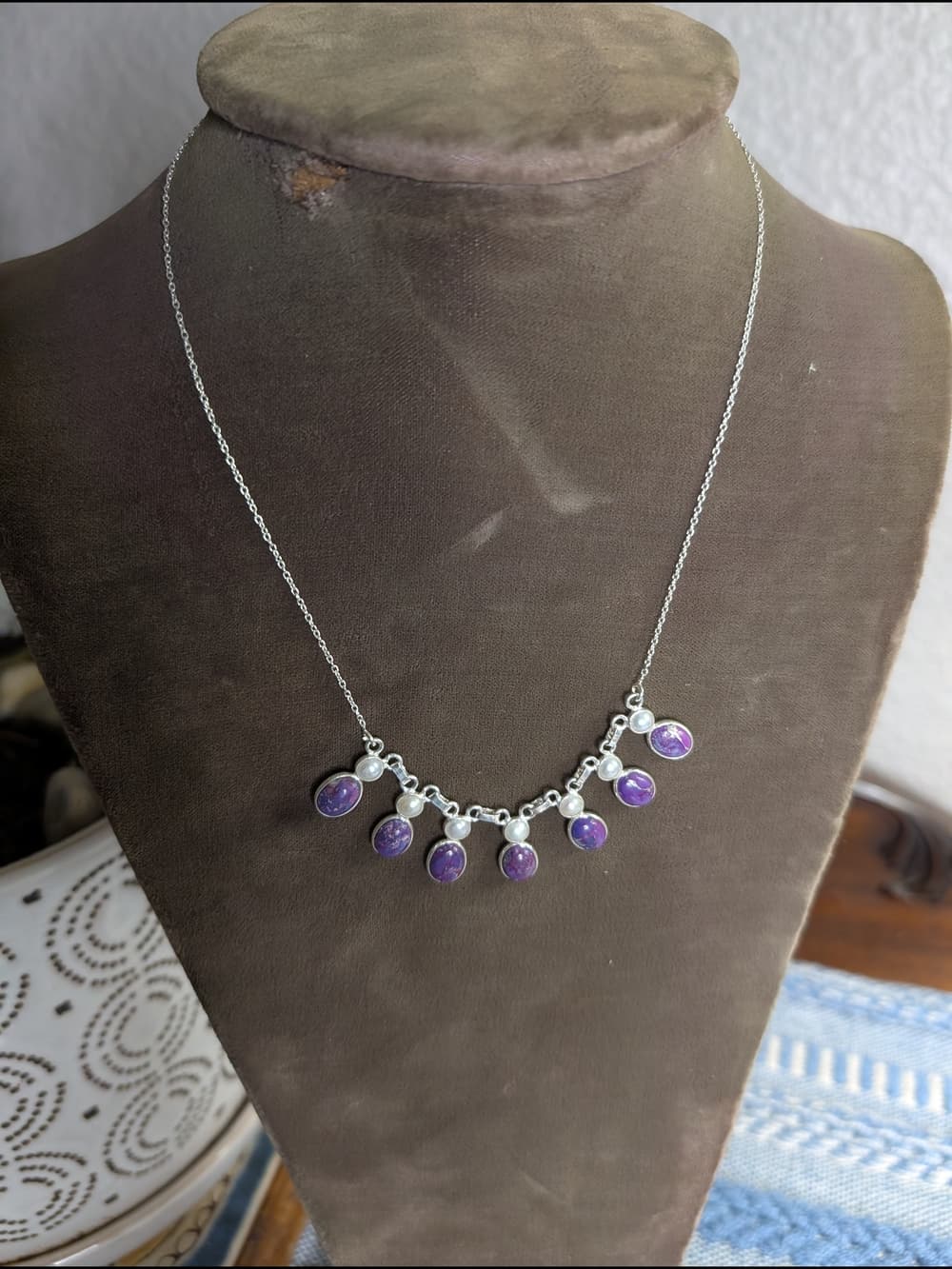 Mojave Purple Turquoise Southwestern Style Necklace With Pearl Accents - Thumbnail 2