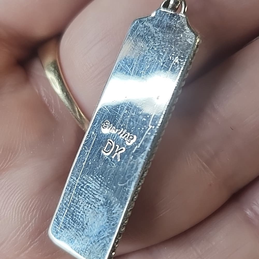 Zuni Handmade Sterling Silver Kingman Turquoise Rectangle Drop Earrings - Thumbnail 5