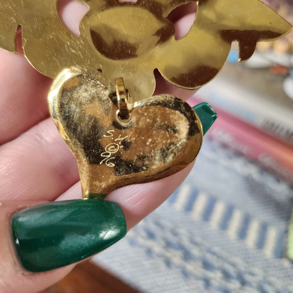 Vintage Gold Tone Signed Heart With Movable Parts Brooch SH 96 - Thumbnail 3