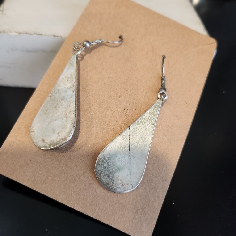 Vintage Sterling Silver Blue Enamel and White MOP Inlay Floral Teardrop Earrings