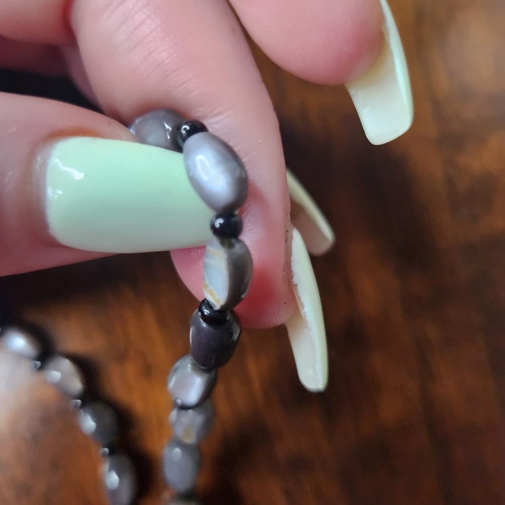 Gorgeous Luster Gray Mother Of Pearl Shell Oblong Beaded Graduated Necklace - Thumbnail 6