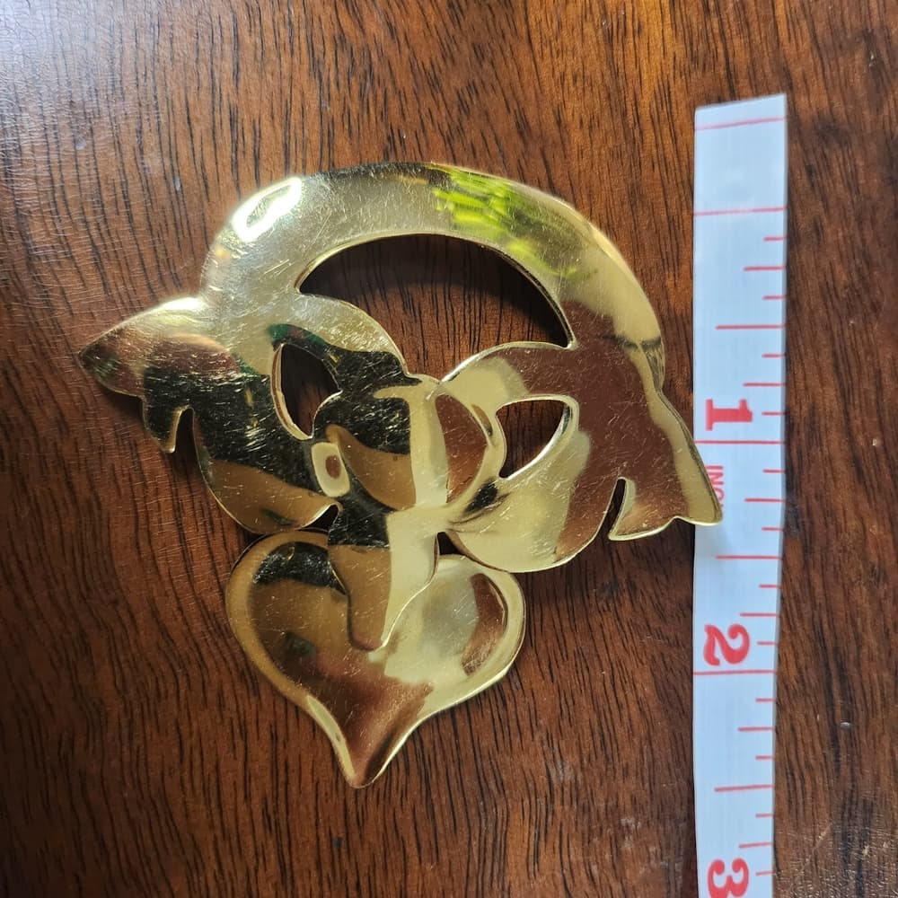 Vintage Gold Tone Signed Heart With Movable Parts Brooch SH 96 - Thumbnail 4