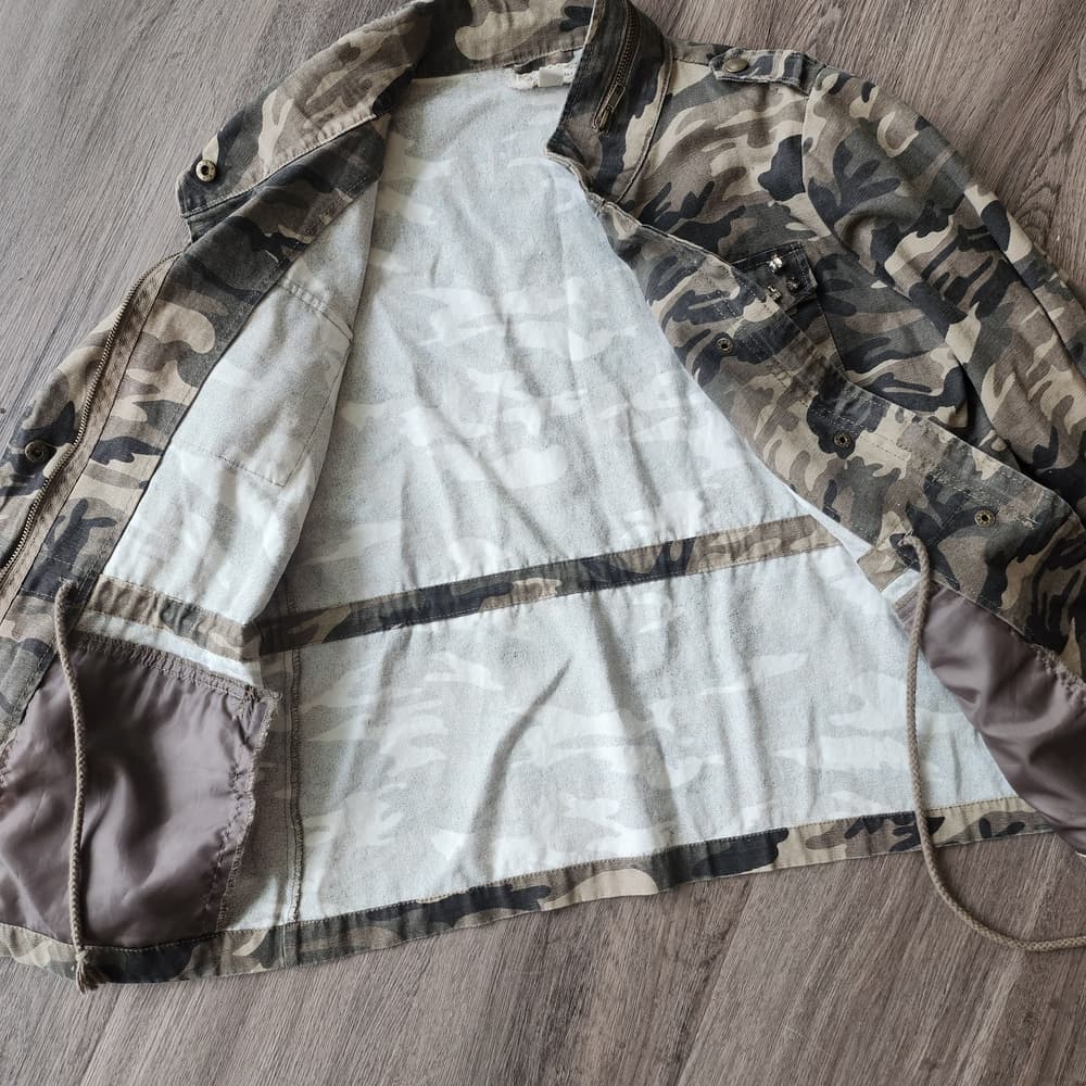 JJ Winter Bedazzled Women's Camo Design Utility Jean Jacket - Beige/Olive - Thumbnail 6