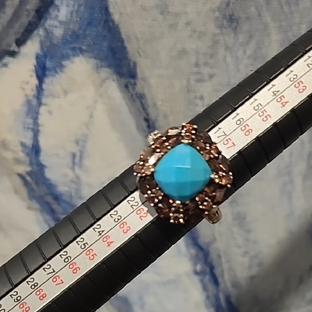 Vintage 14k Plated 925 Fauceted Turquoise anf Smokey Quarts Ring Barbara Bixby - Thumbnail 3