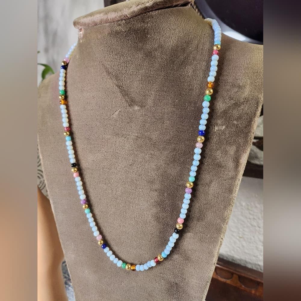 Vintage Monet Rare Pearlescence Glass Multicolor Beaded Necklace - Thumbnail 7