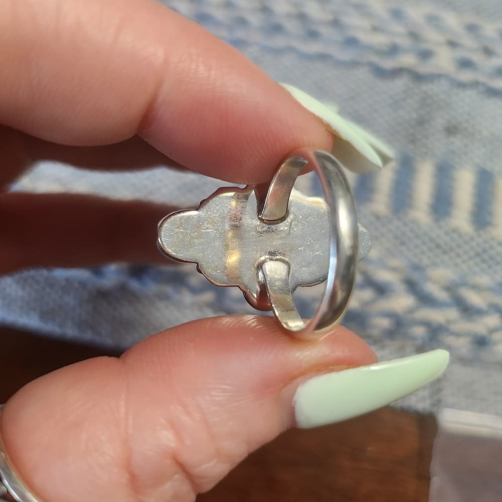 Triple Rainbow Moonstone Sterling Silver Ring Size 8 Boho Statement - Thumbnail 10