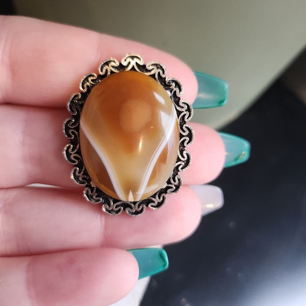 Scottish Style Carnelian Agate Silver Tone Pin - Thumbnail 2
