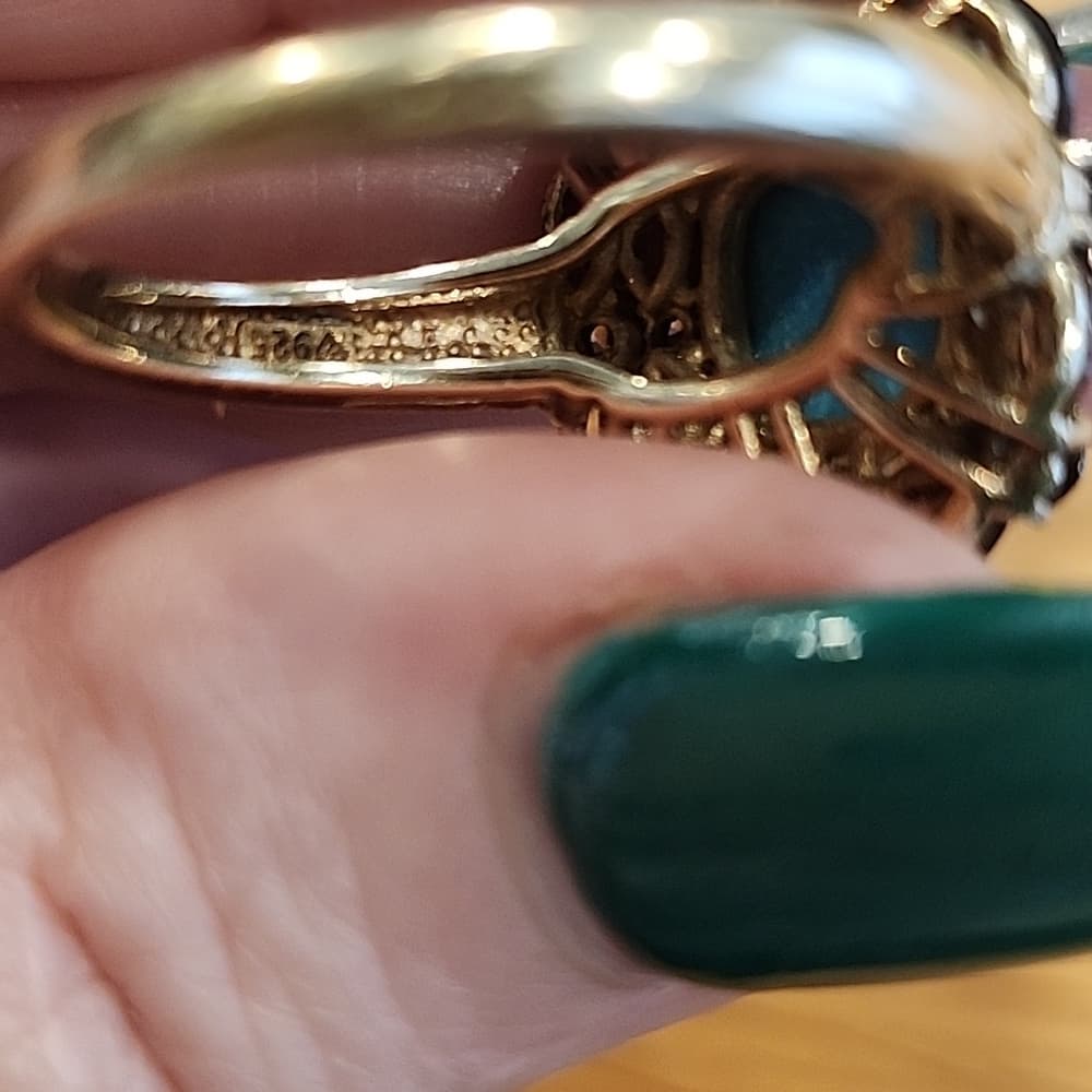 Vintage 14k Plated 925 Fauceted Turquoise anf Smokey Quarts Ring Barbara Bixby - Thumbnail 12