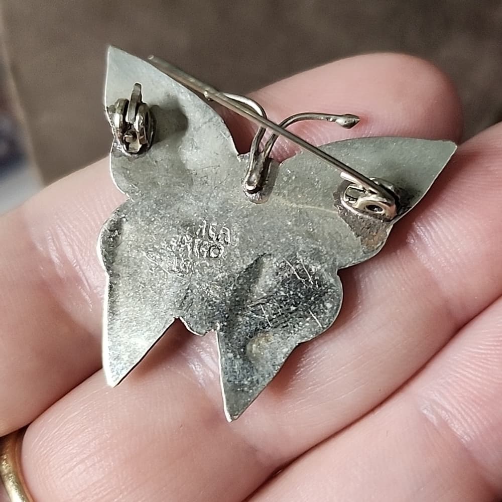 Gorgous Vintage Sterling Silver Butterfly Abalone Shell Alpaca Mexico Brooch - Thumbnail 2