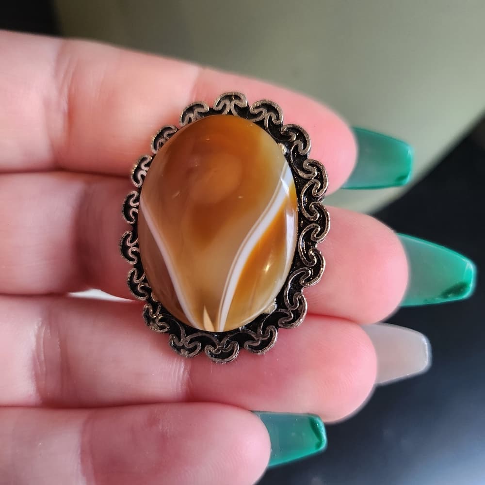 Scottish Style Carnelian Agate Silver Tone Pin - Thumbnail 3