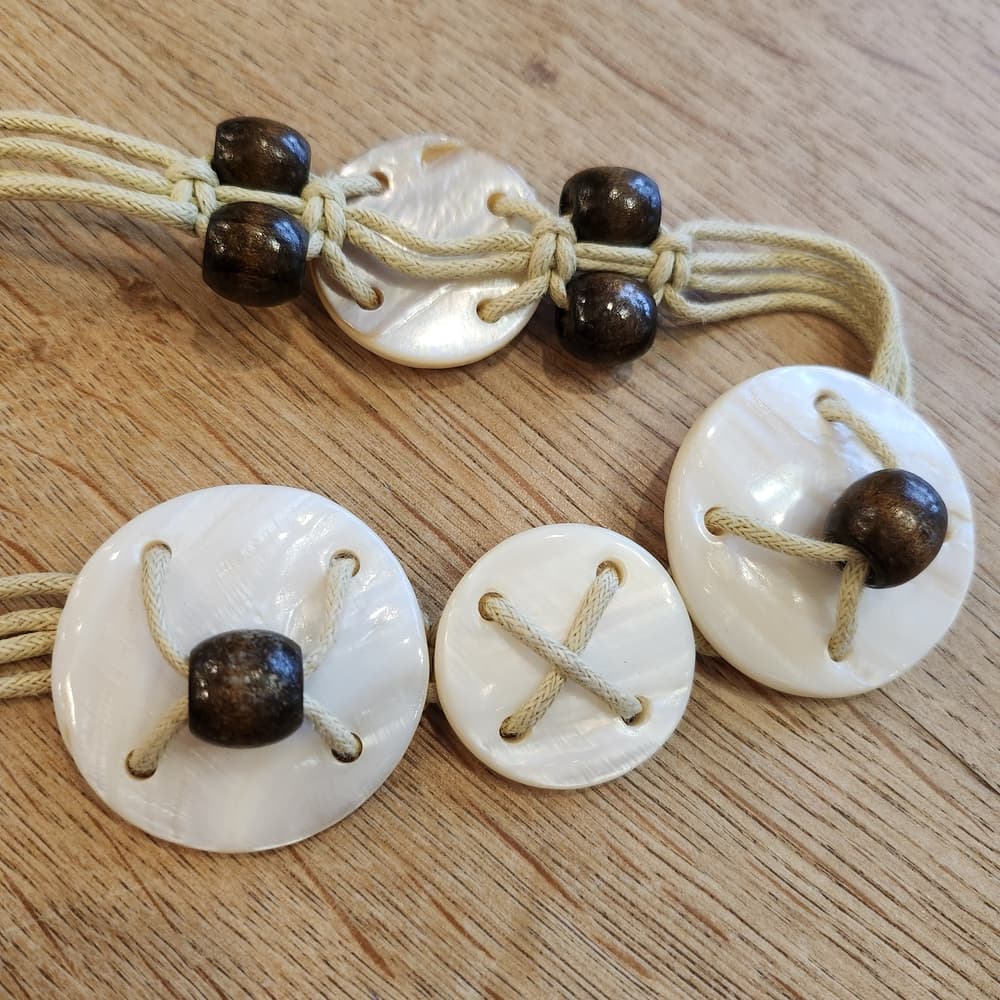 Boho White Shell and Brown Wpod Beaded Women's Accent Waist Belt - Thumbnail 4