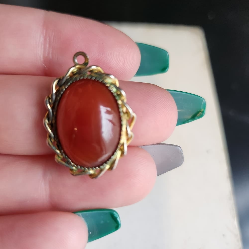 Dainty Gemstone Pendants Gold Tone Black Tiger's Eye And Carnelian - Thumbnail 4