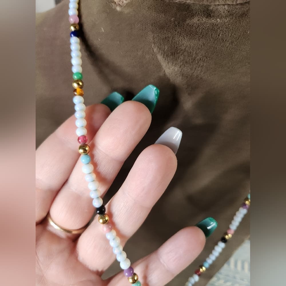Vintage Monet Rare Pearlescence Glass Multicolor Beaded Necklace - Thumbnail 2