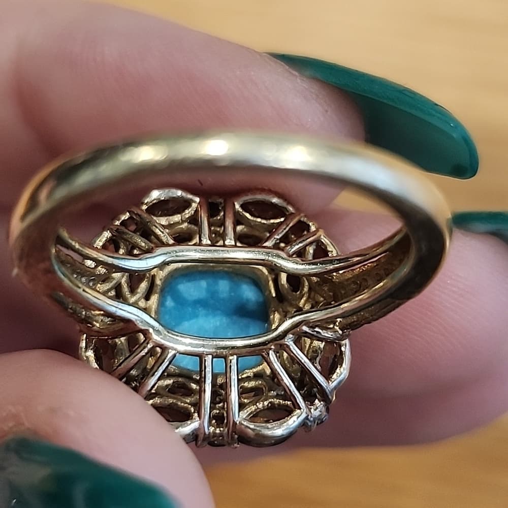 Vintage 14k Plated 925 Fauceted Turquoise anf Smokey Quarts Ring Barbara Bixby - Thumbnail 14