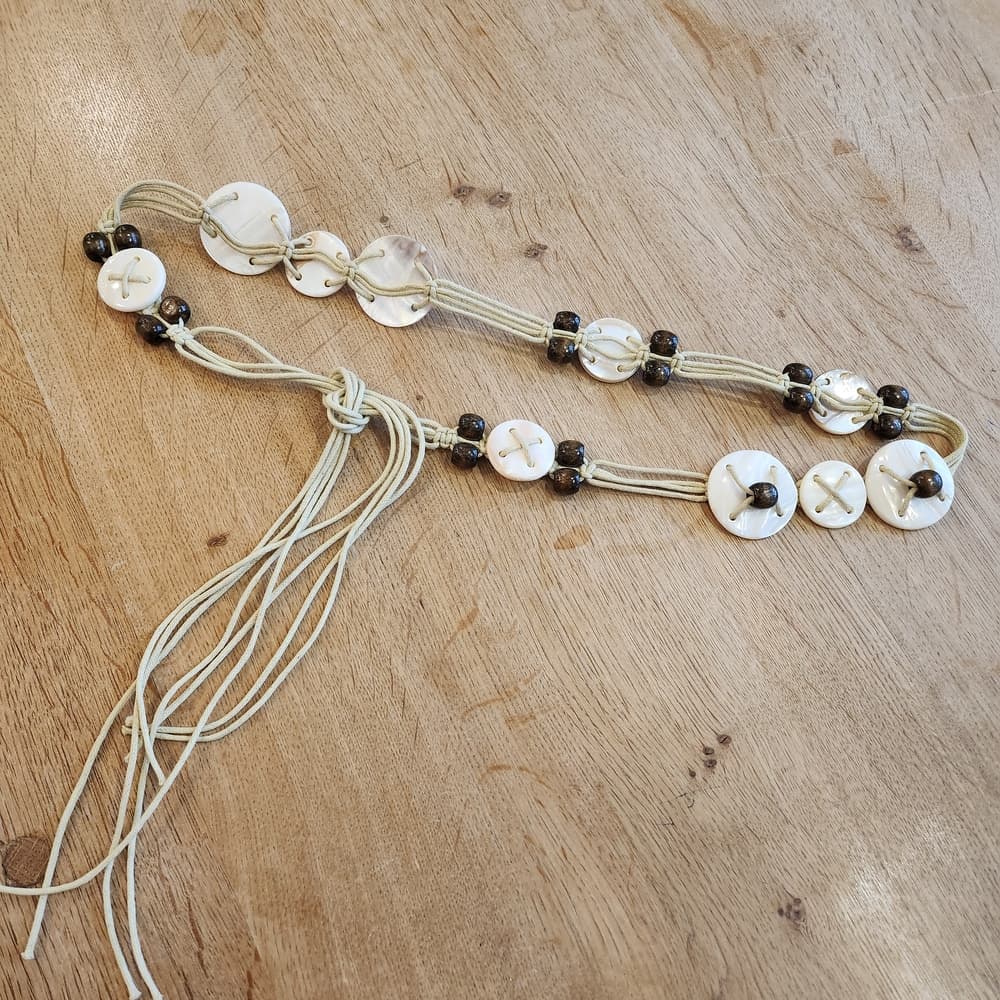 Boho White Shell and Brown Wpod Beaded Women's Accent Waist Belt - Thumbnail 11