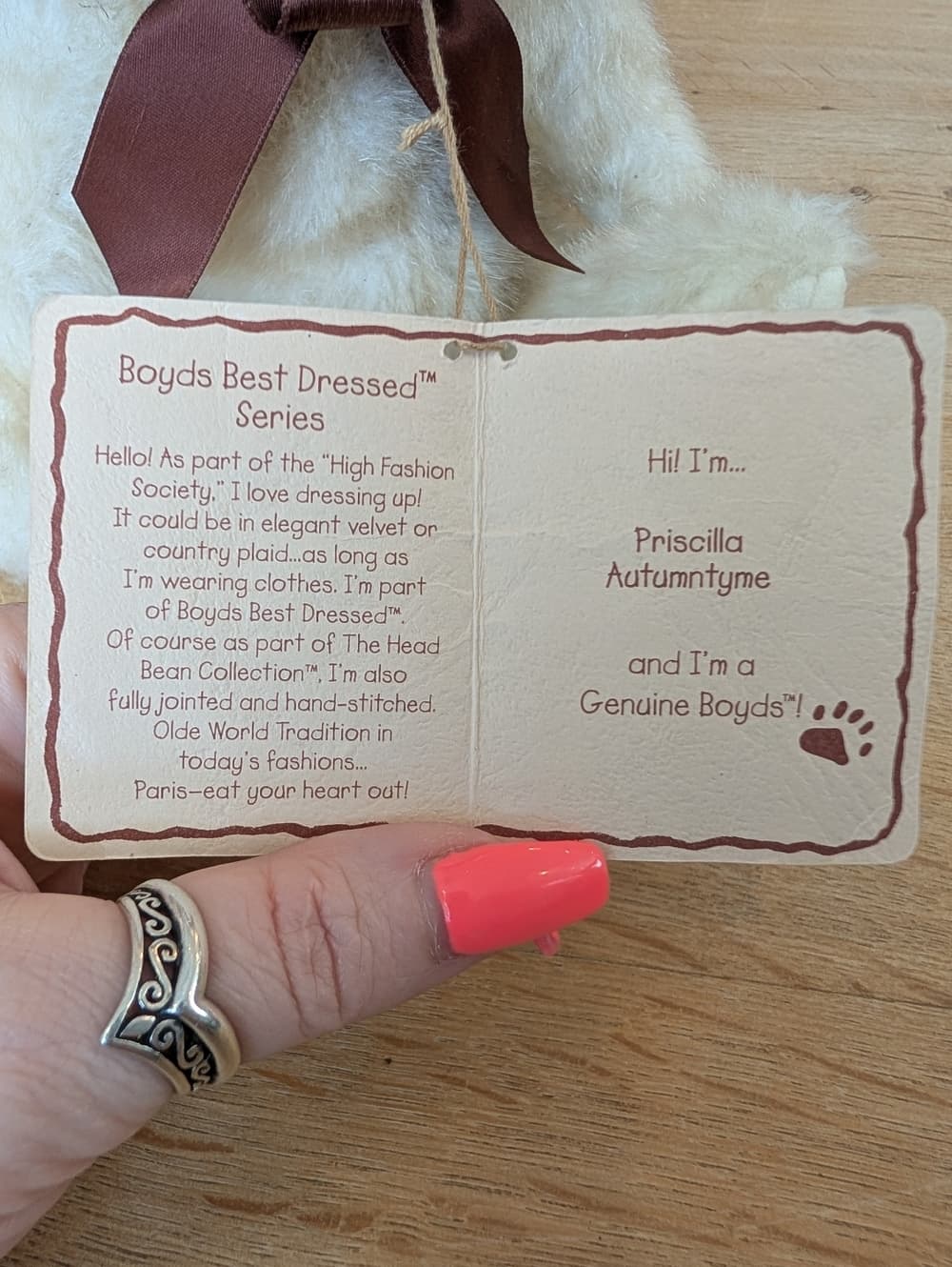 Vintage Boyds Cream Cat Priscilla Autumntyme with Orange Corduroy Hat Flowers - Thumbnail 5