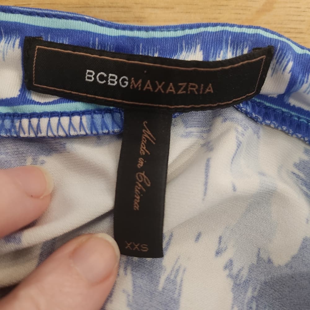 BCBGMaxAzria Blue and White Patterned Mini Baby Doll Dress - Thumbnail 5
