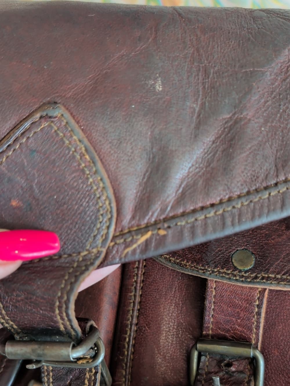 Vintage Komal's Rustic Well Loved Brown Genuine Leather Satchel Messenger Bag - Thumbnail 11