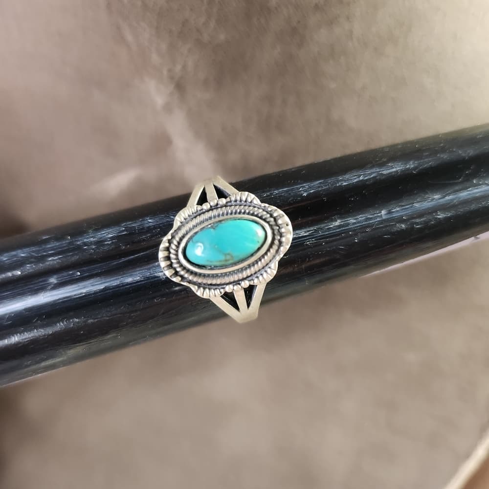 New - Oval Turquiose Native Style Hand Made Sterling Silver Size 7 Ring - Thumbnail 7