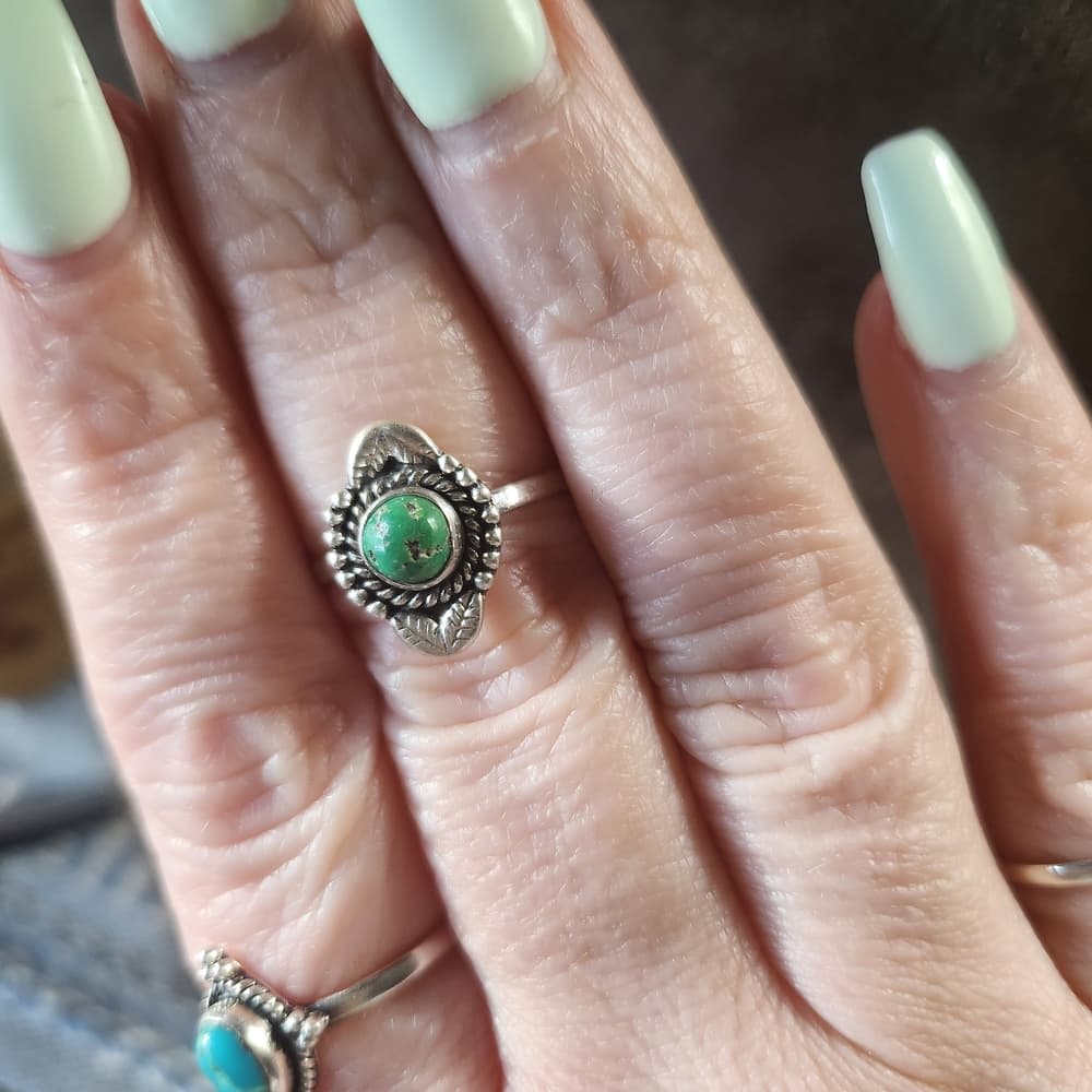 Emerald Valley Turquoise Sterling Silver Ring | Size 8 Southwestern - Thumbnail 3