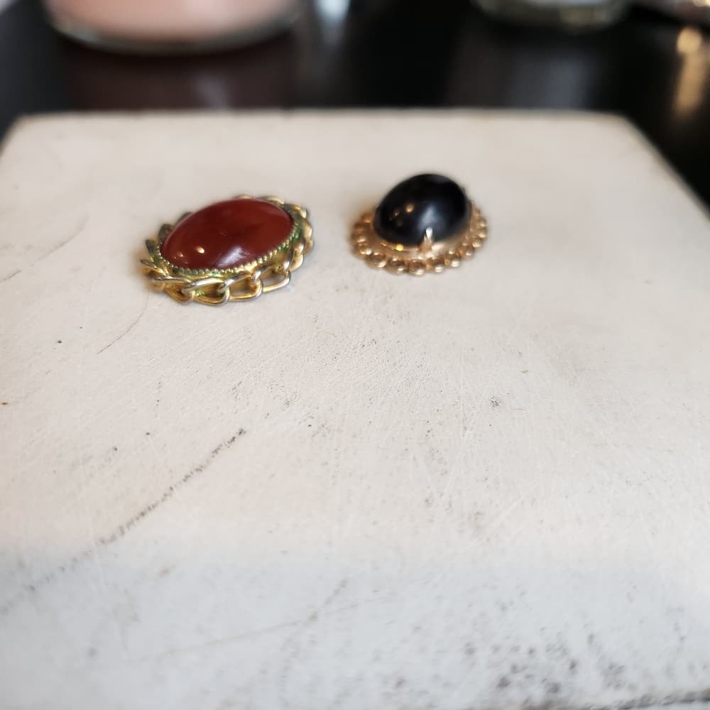 Dainty Gemstone Pendants Gold Tone Black Tiger's Eye And Carnelian - Thumbnail 2