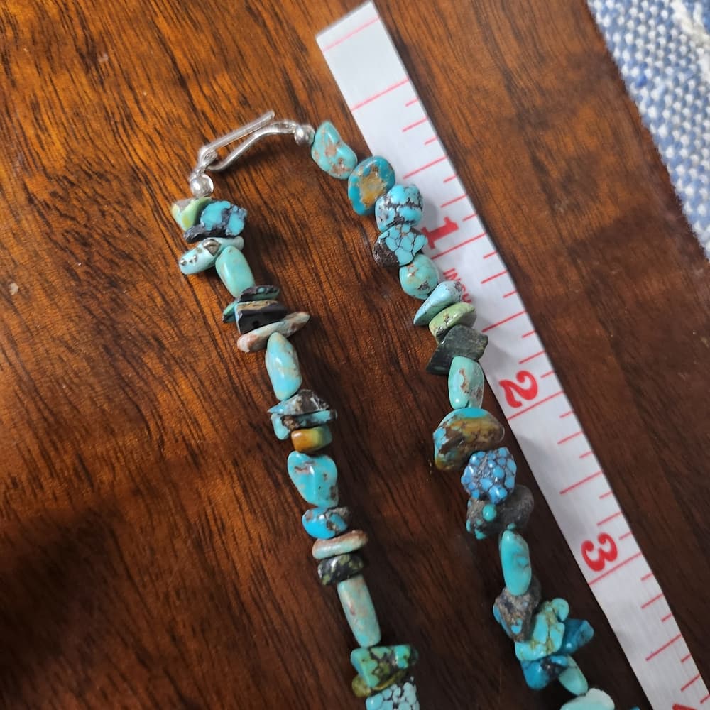 Southwestern Style 24" Long Turquoise Chip Beaded Necklace With Silver Clasp - Thumbnail 7