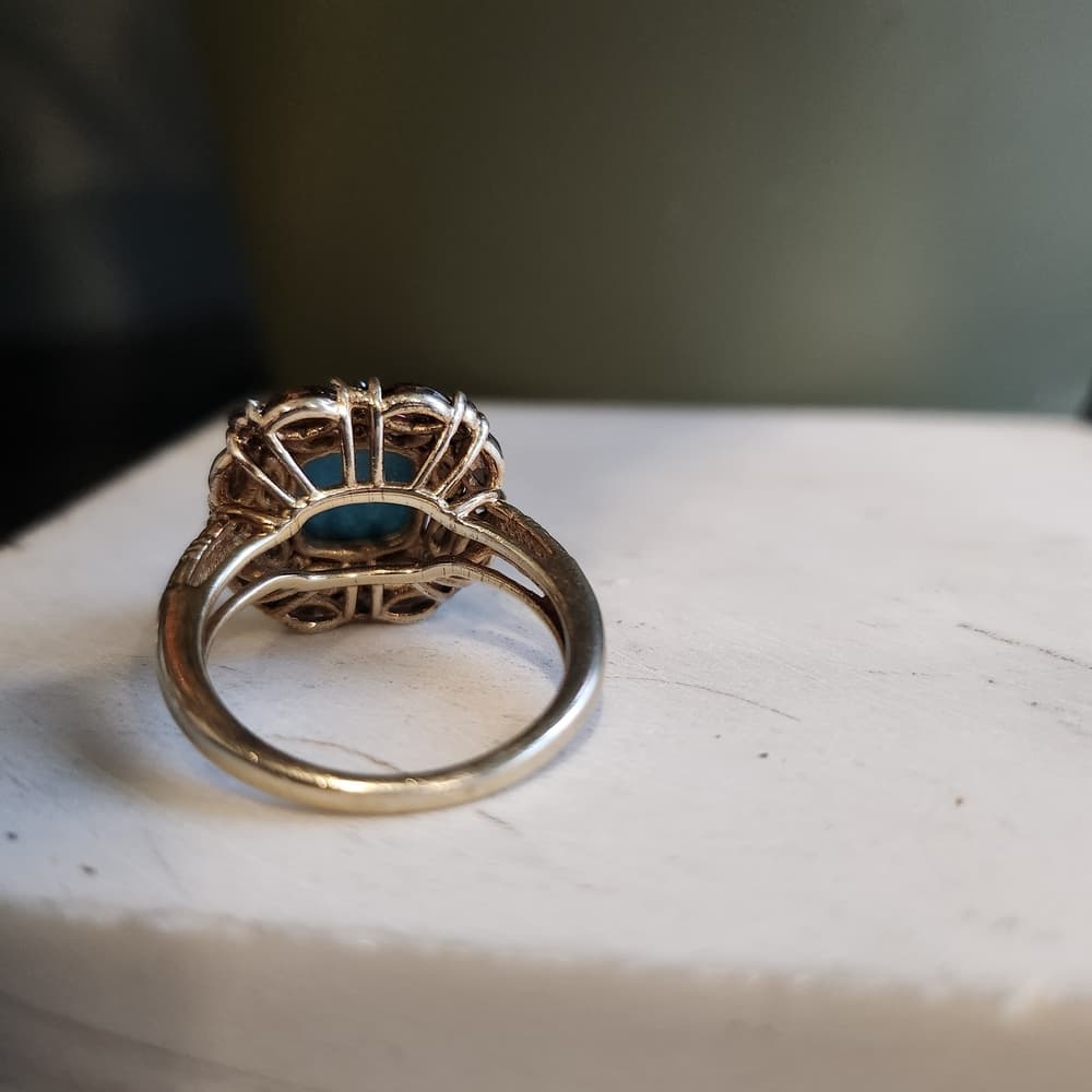 Vintage 14k Plated 925 Fauceted Turquoise anf Smokey Quarts Ring Barbara Bixby - Thumbnail 8