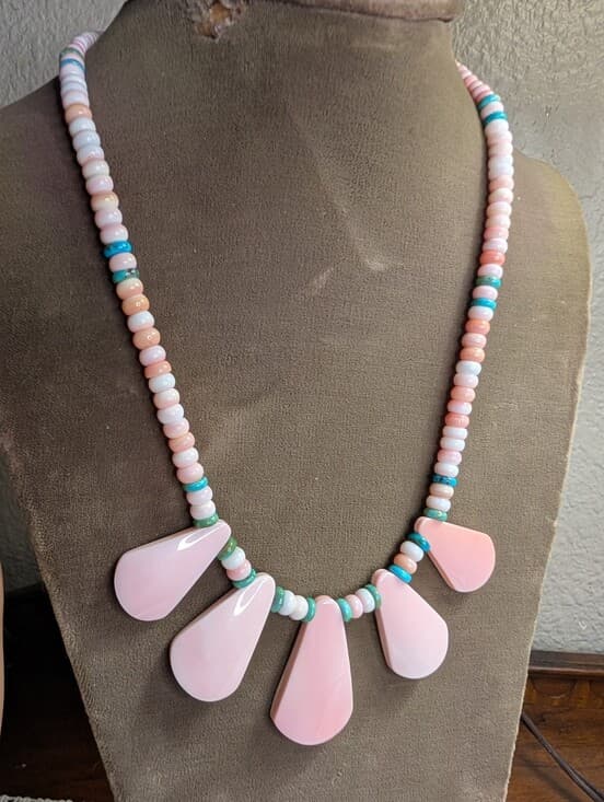 Pink Queen Conch Shell And Turquoise Beaded Teardrop Southwestern Style - Thumbnail 12