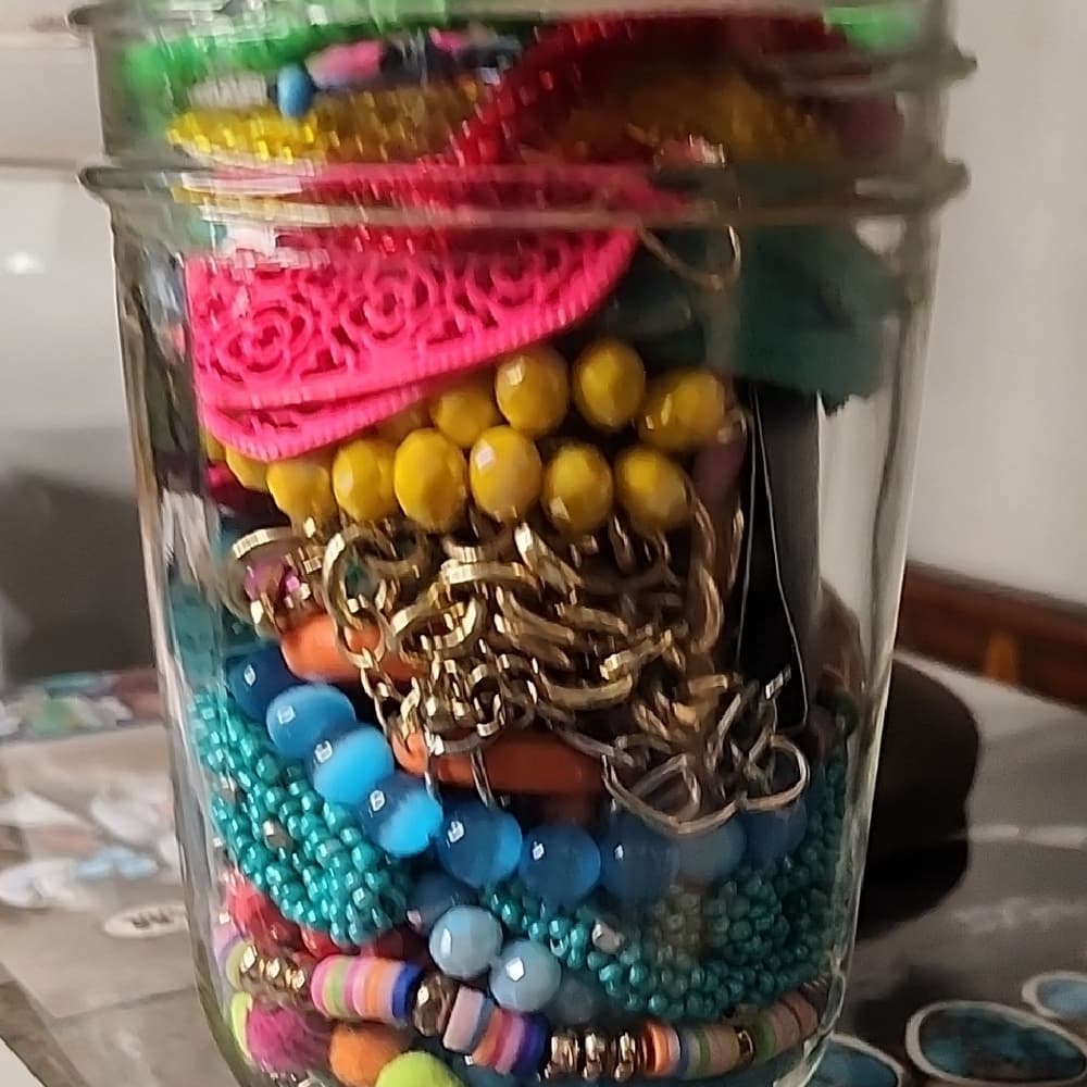 Super Bright And Fun Colorful Jewelry Jar With Earrings Bracelets Necklaces. - Thumbnail 3