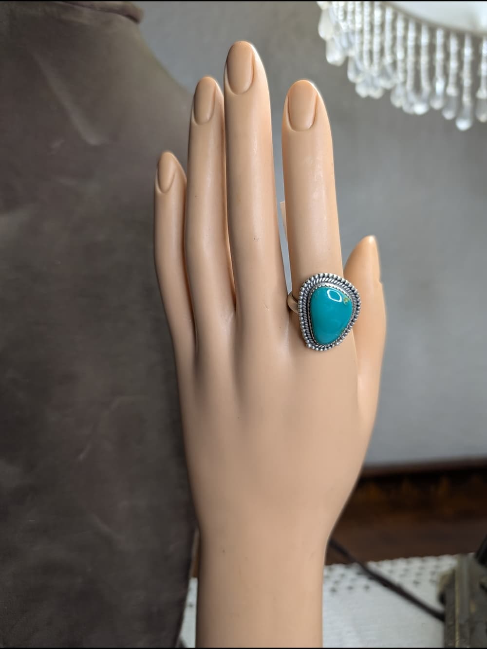 Chunky Kingman Turquoise Sterling Silver Statement Ring Size 8.5 Southwestern - Thumbnail 13