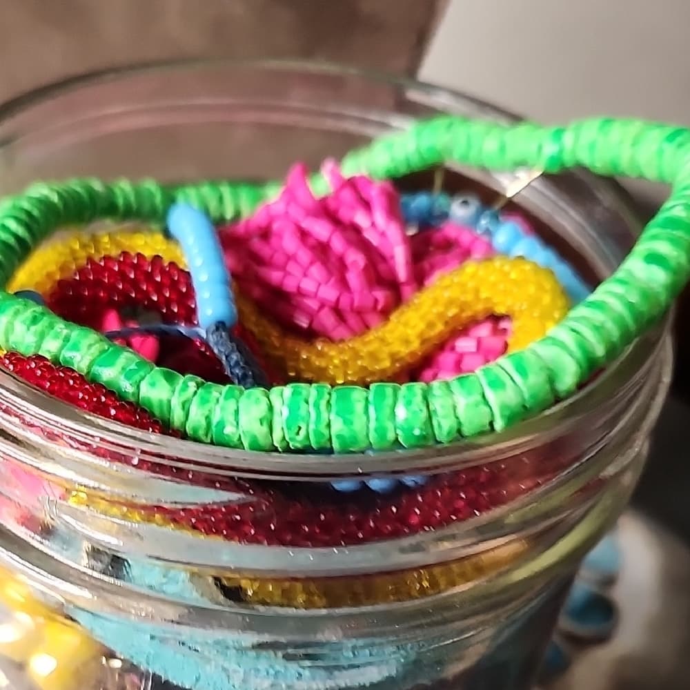 Super Bright And Fun Colorful Jewelry Jar With Earrings Bracelets Necklaces. - Thumbnail 4
