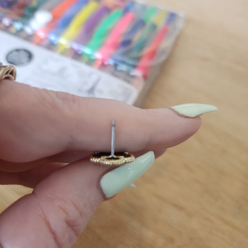 Jankuo Dark Blue Saphire and Gold Flower Stud Earrings - Thumbnail 7