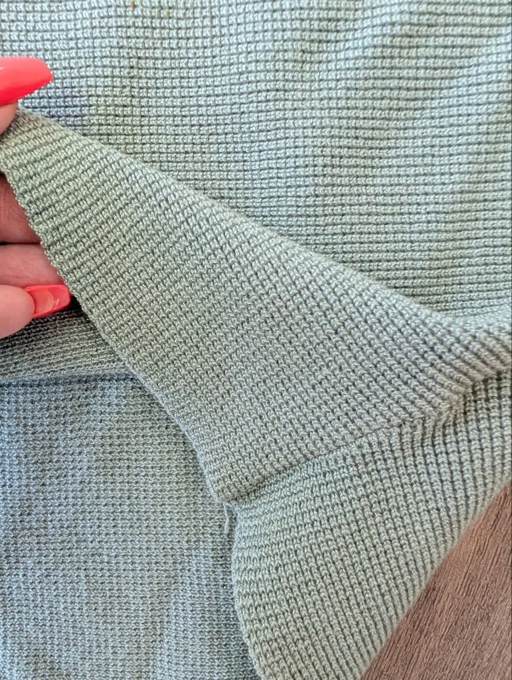 Cyrus Sage Green Waffle Knit Pullover Sweater Top Batwing Long Sleeve - Thumbnail 3