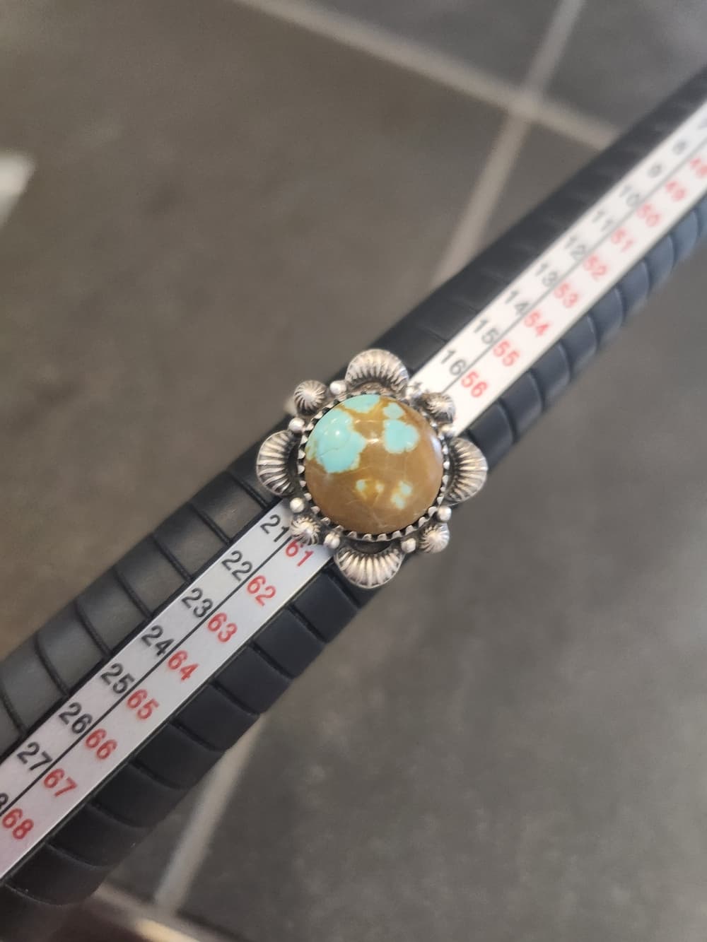 Frosted Sterling Silver + #8 Turquoise Chunky Textured Floral Ring Sz 8.75 - Thumbnail 9