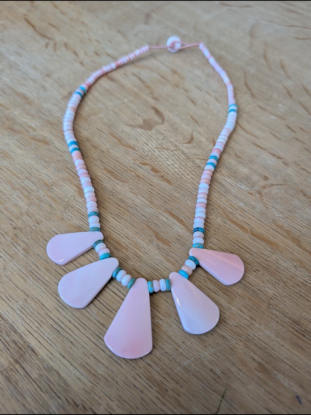 Pink Queen Conch Shell And Turquoise Beaded Teardrop Southwestern Style - Thumbnail 4