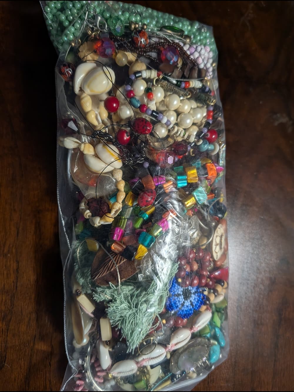 Bag of Mixed Beads Shell Bone Stone And More Multicolor