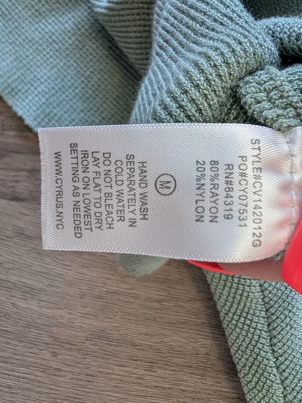 Cyrus Sage Green Waffle Knit Pullover Sweater Top Batwing Long Sleeve - Thumbnail 4