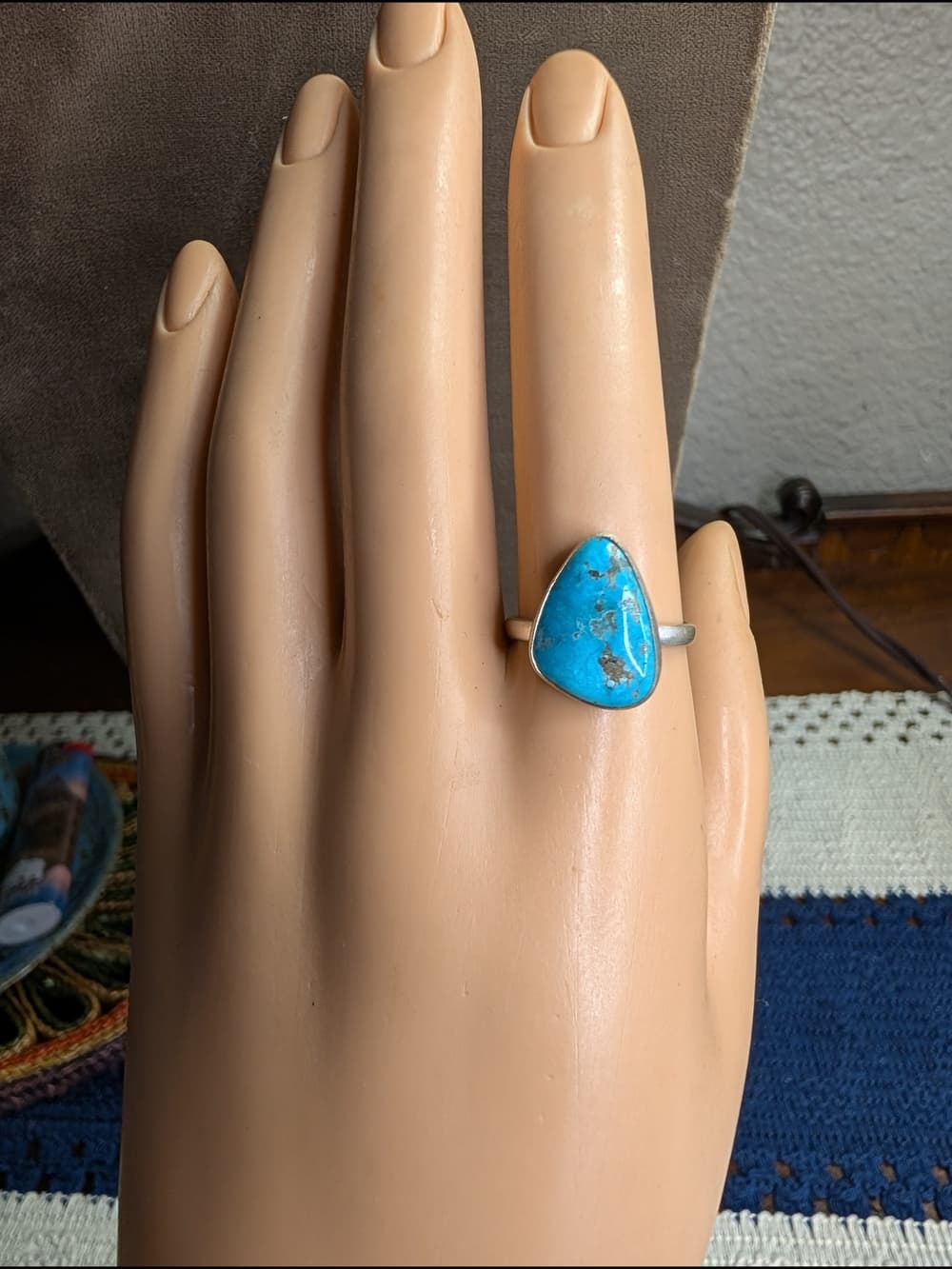 Sterling Silver Blue Turquoise Statement Ring Southwestern Boho Size 6.75 - Thumbnail 3