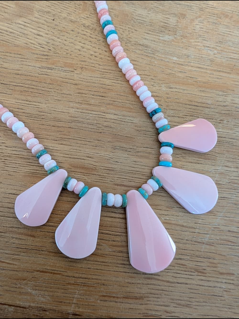 Pink Queen Conch Shell And Turquoise Beaded Teardrop Southwestern Style - Thumbnail 5