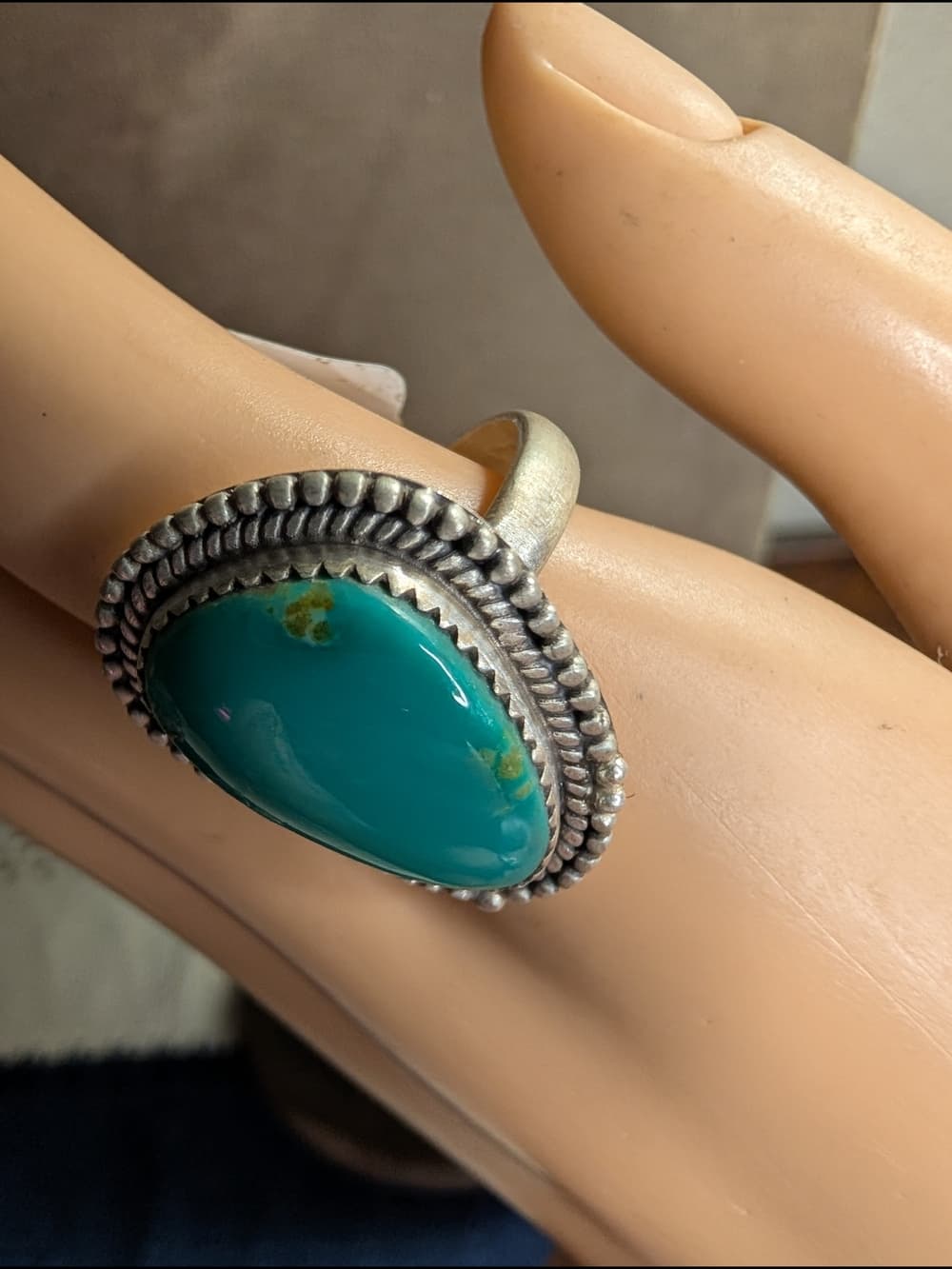 Chunky Kingman Turquoise Sterling Silver Statement Ring Size 8.5 Southwestern - Thumbnail 2