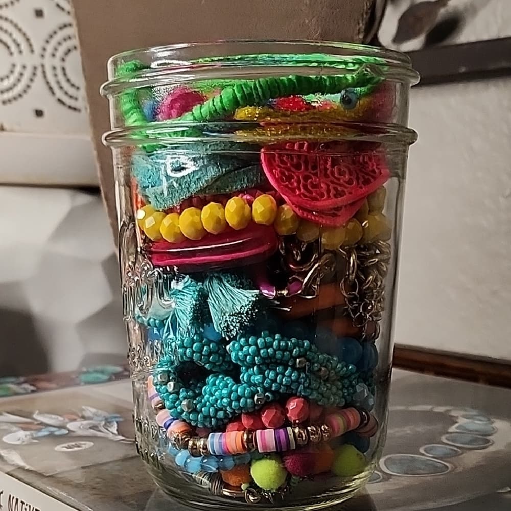 Super Bright And Fun Colorful Jewelry Jar With Earrings Bracelets Necklaces. - Thumbnail 2