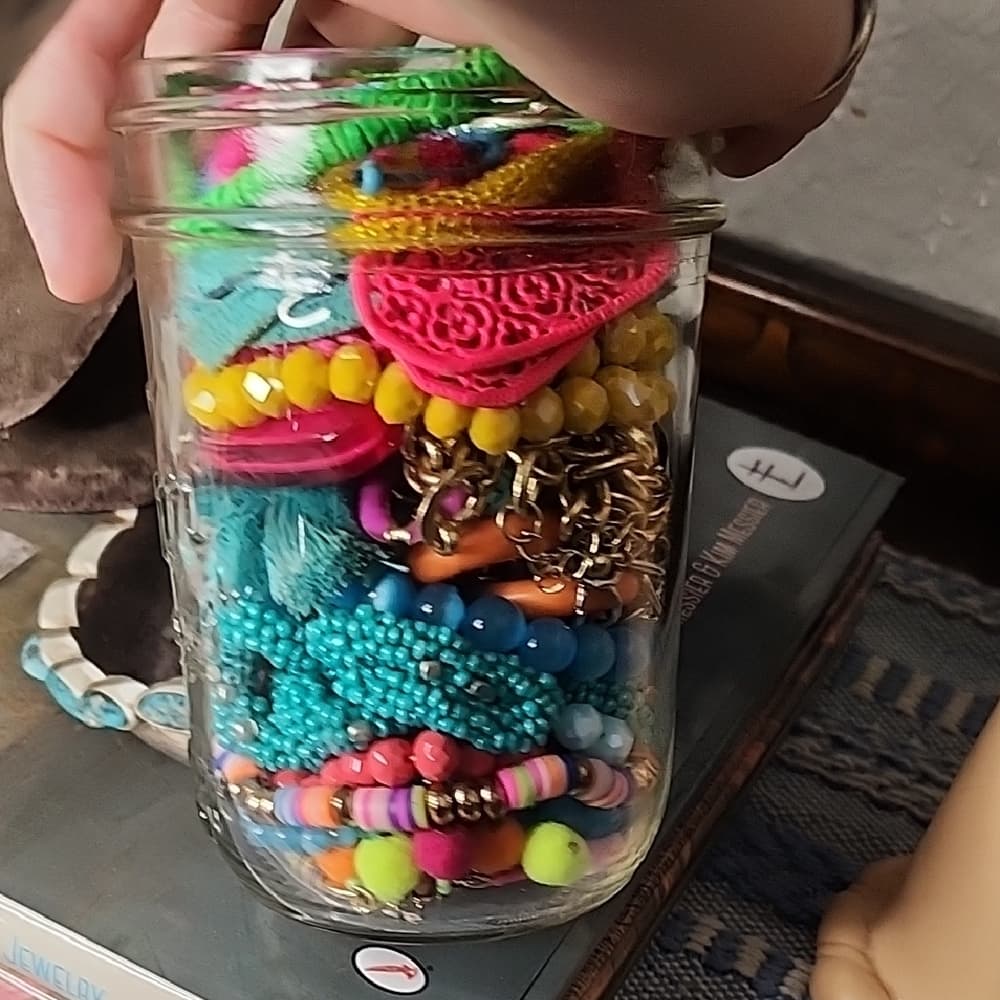 Super Bright And Fun Colorful Jewelry Jar With Earrings Bracelets Necklaces. - Thumbnail 6