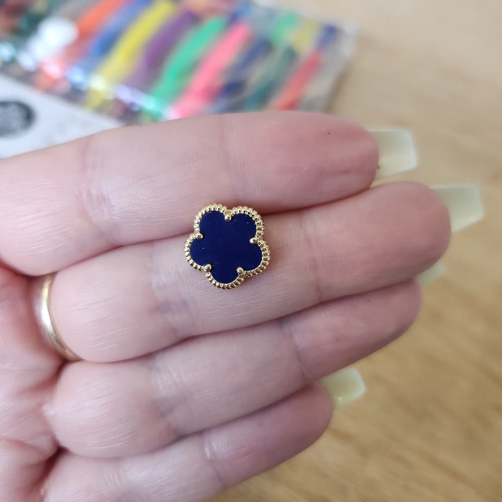 Jankuo Dark Blue Saphire and Gold Flower Stud Earrings - Thumbnail 9