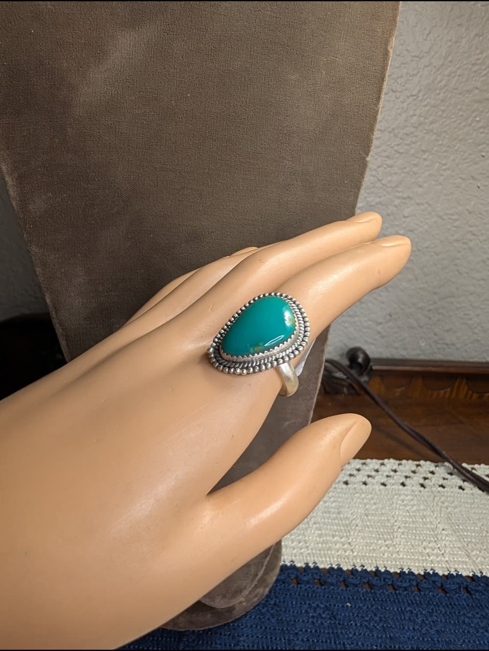Chunky Kingman Turquoise Sterling Silver Statement Ring Size 8.5 Southwestern