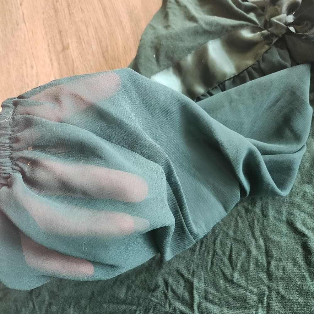 Vince Camuto Teal Green Blouse with Ribbon Ties Sheer Balloon Sleeves - Thumbnail 5