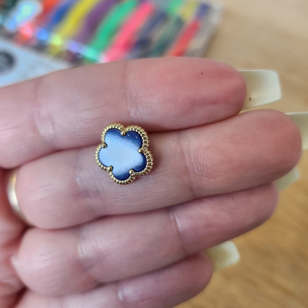 Jankuo Dark Blue Saphire and Gold Flower Stud Earrings - Thumbnail 8