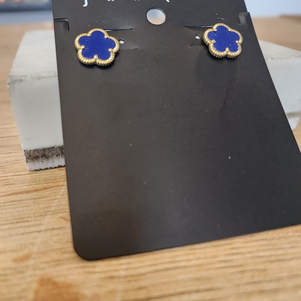 Jankuo Dark Blue Saphire and Gold Flower Stud Earrings - Thumbnail 3